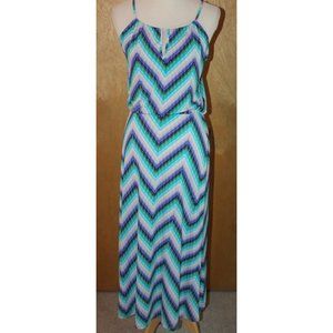 NEW Veronica M Maxi Dress XS Teal Blue Green Purple Gray Stripes